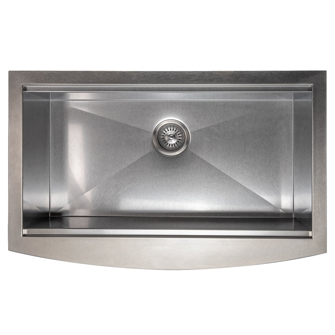 ZLINE 33 in. Moritz Farmhouse Apron Mount Single Bowl Satin Stainless Steel Kitchen Sink with Bottom Grid and Accessories (SLSAP-33S)