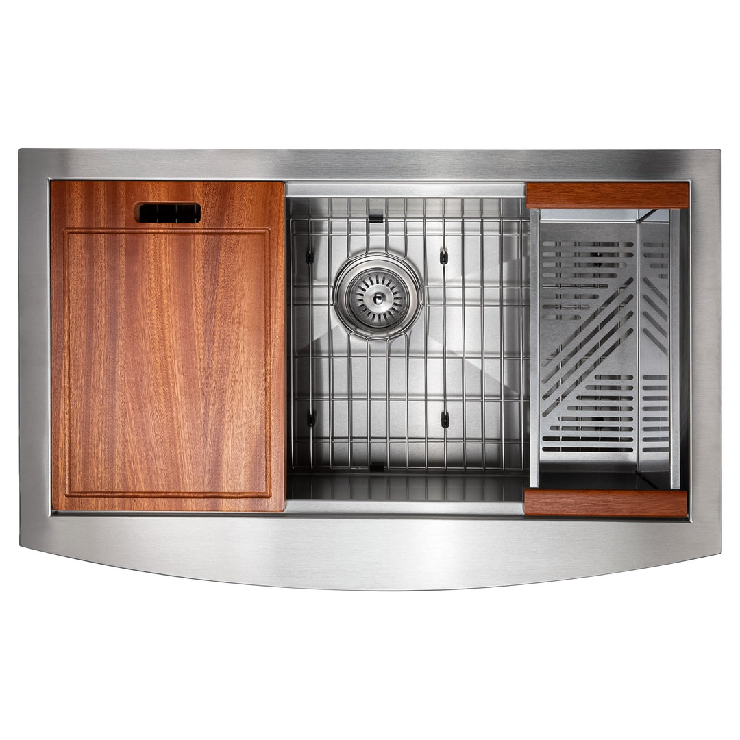 ZLINE 33 in. Moritz Farmhouse Apron Mount Single Bowl Stainless Steel Kitchen Sink with Bottom Grid and Accessories (SLSAP-33)