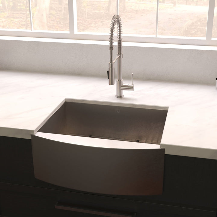 ZLINE 33 in. Vail Farmhouse Apron Mount Single Bowl Satin Stainless Steel Kitchen Sink with Bottom Grid (SAS-33S)