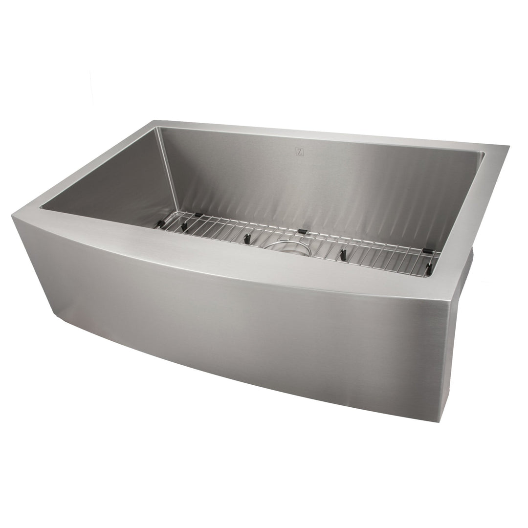 ZLINE 33 in. Vail Farmhouse Apron Mount Single Bowl Stainless Steel Kitchen Sink with Bottom Grid (SAS-33)