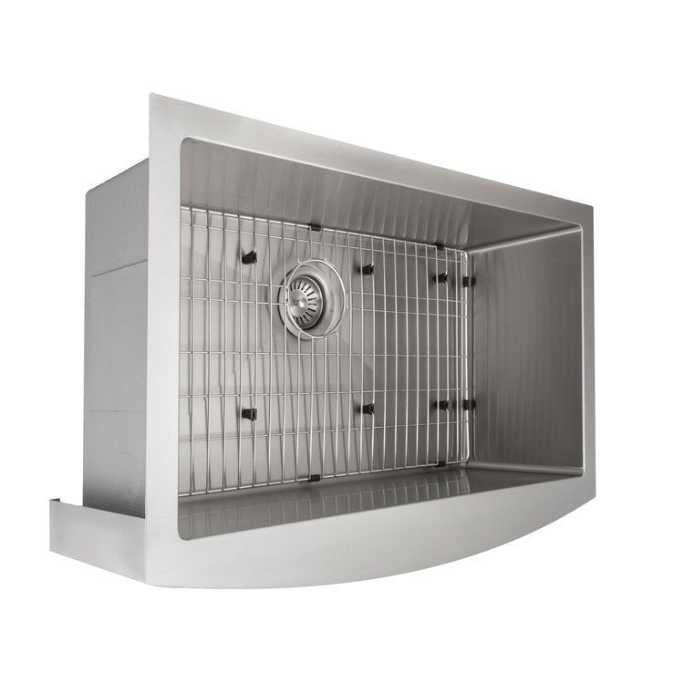 ZLINE 33 in. Vail Farmhouse Apron Mount Single Bowl Stainless Steel Kitchen Sink with Bottom Grid (SAS-33)
