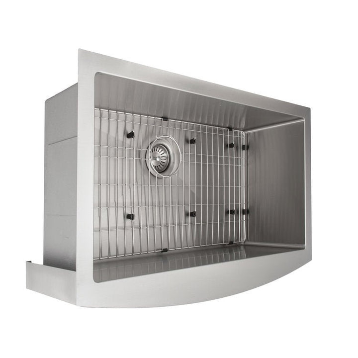 ZLINE 33 in. Vail Farmhouse Apron Mount Single Bowl Stainless Steel Kitchen Sink with Bottom Grid (SAS-33)