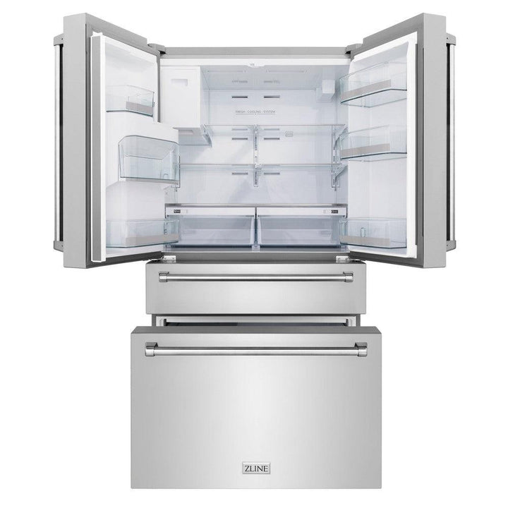 ZLINE 36" 21.6 cu. ft 4-Door French Door Refrigerator with Water and Ice Dispenser in Fingerprint Resistant Stainless Steel, RFM-W-36