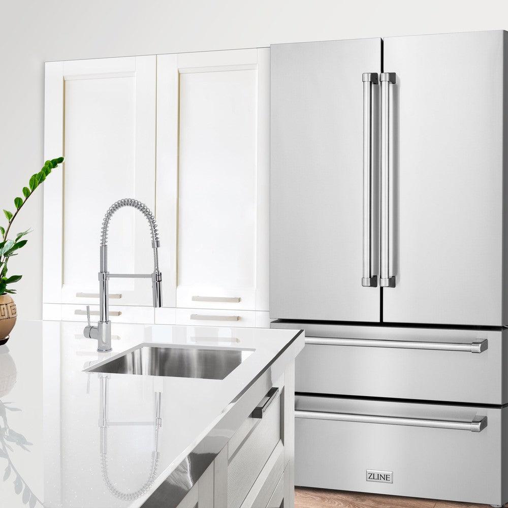 ZLINE 36" 22.5 cu. ft 4-Door French Door Refrigerator with Ice Maker in Fingerprint Resistant Stainless Steel, RFM-36