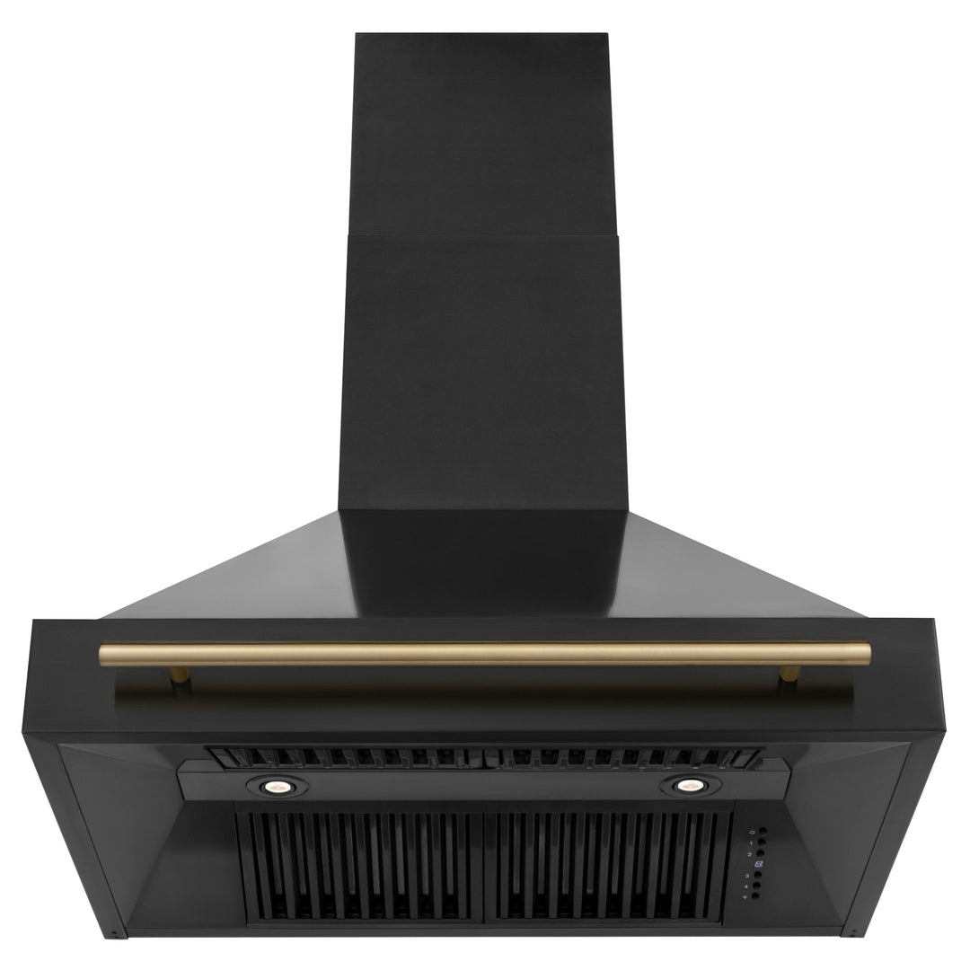 ZLINE 36" Black Stainless Steel Range Hood with Champagne Bronze Handle (BS655Z-36-CB)