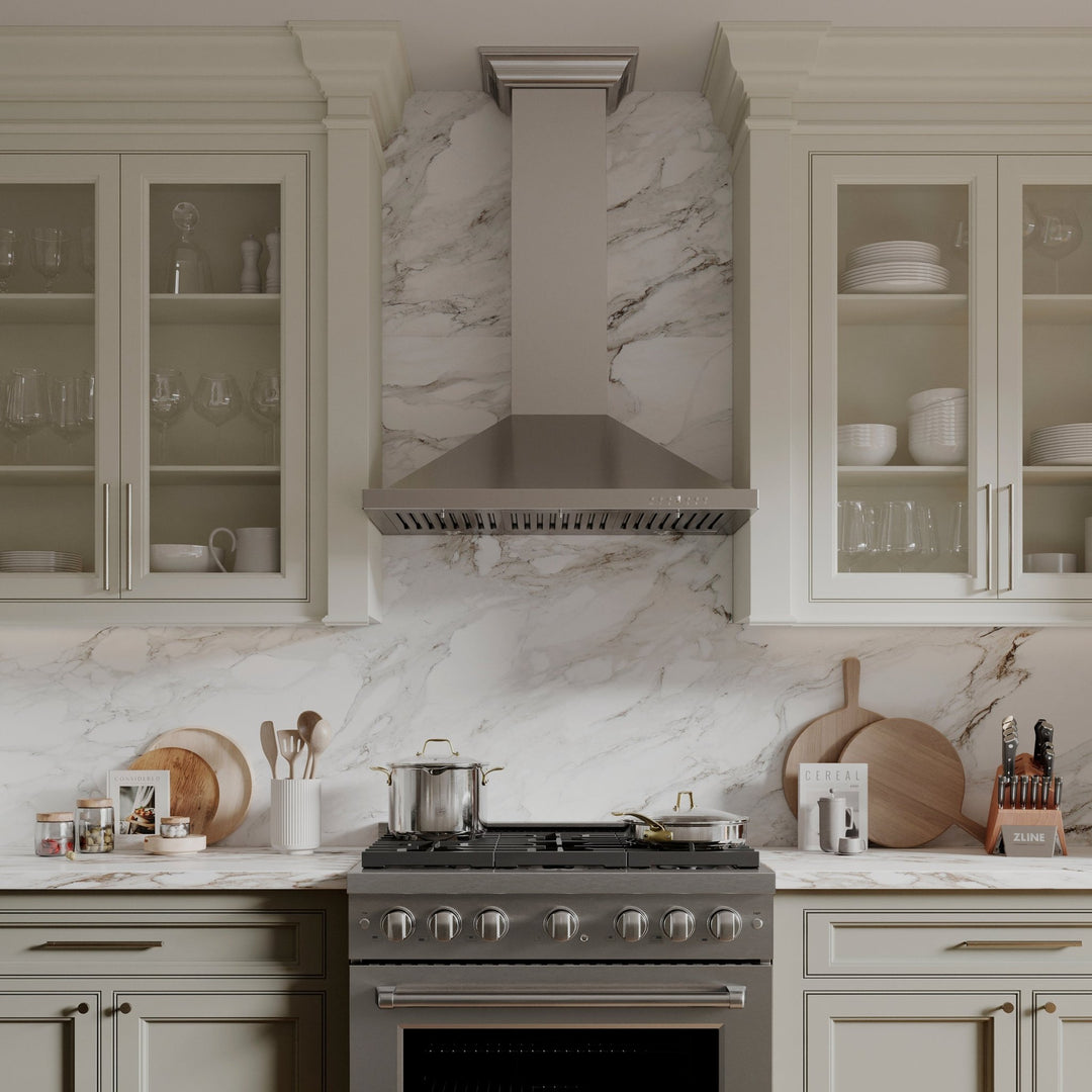 ZLINE 36" Convertible Vent Wall Mount Range Hood in Stainless Steel with Crown Molding (KBCRN-36)