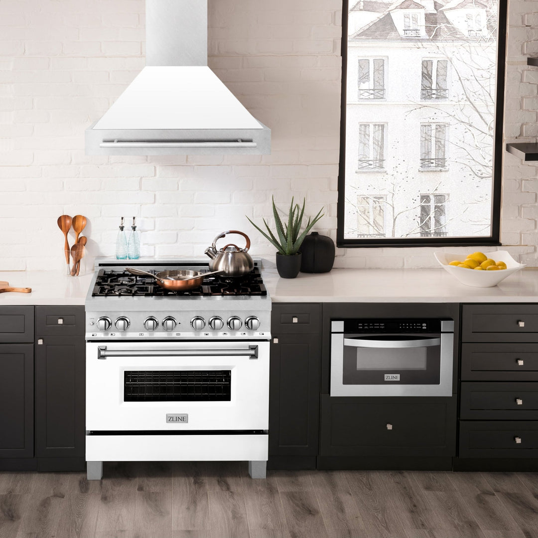 ZLINE 36" Fingerprint Resistant Stainless Steel Range Hood with White Matte Shell (8654SNX-WM36)