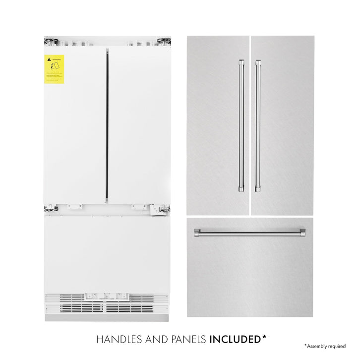 ZLINE 36 in. 19.6 cu. ft. French Door Built-In Bottom Freezer Refrigerator with Water Dispenser and Ice Maker in Satin Stainless Steel (RBIV-SN-36)