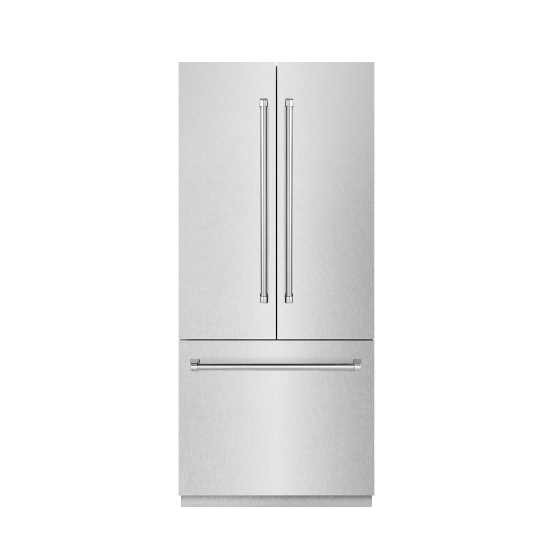 ZLINE 36 in. 19.6 cu. ft. French Door Built-In Bottom Freezer Refrigerator with Water Dispenser and Ice Maker in Satin Stainless Steel with Graphite Gray Interior (GRBIV-SN-36)