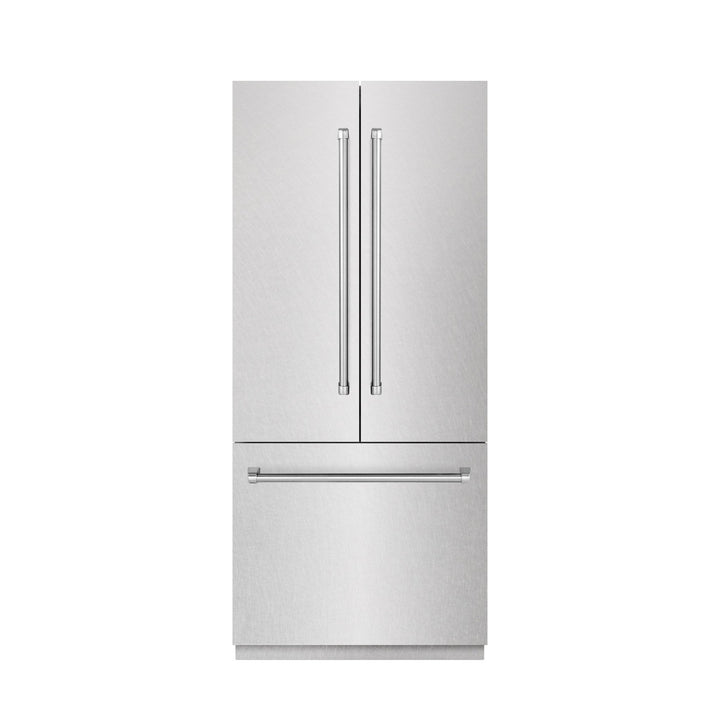 ZLINE 36 in. 19.6 cu. ft. French Door Built-In Bottom Freezer Refrigerator with Water Dispenser and Ice Maker in Satin Stainless Steel with Graphite Gray Interior (GRBIV-SN-36)