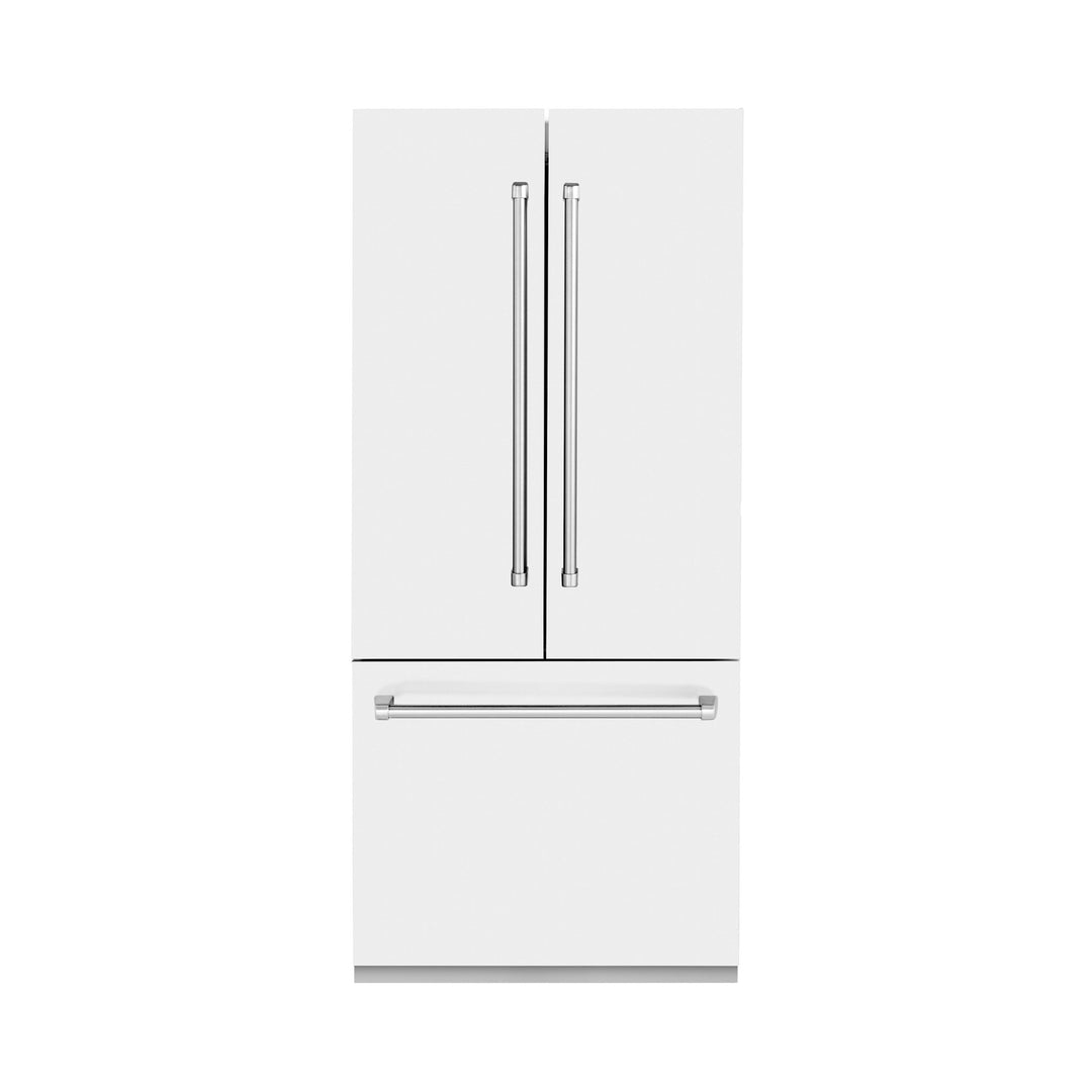 ZLINE 36 in. 19.6 cu. ft. French Door Built-In Bottom Freezer Refrigerator with Water Dispenser and Ice Maker in White Matte (RBIV-WM-36)
