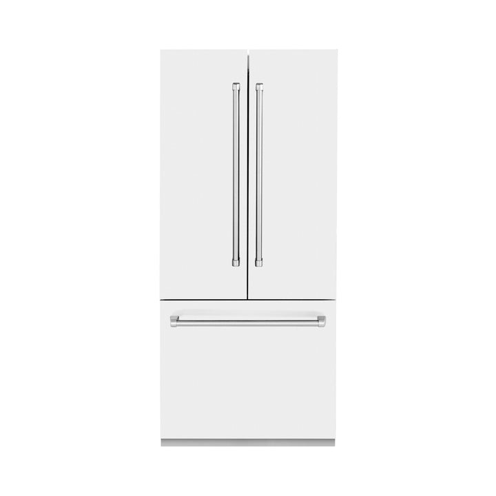 ZLINE 36 in. 19.6 cu. ft. French Door Built-In Bottom Freezer Refrigerator with Water Dispenser and Ice Maker in White Matte (RBIV-WM-36)