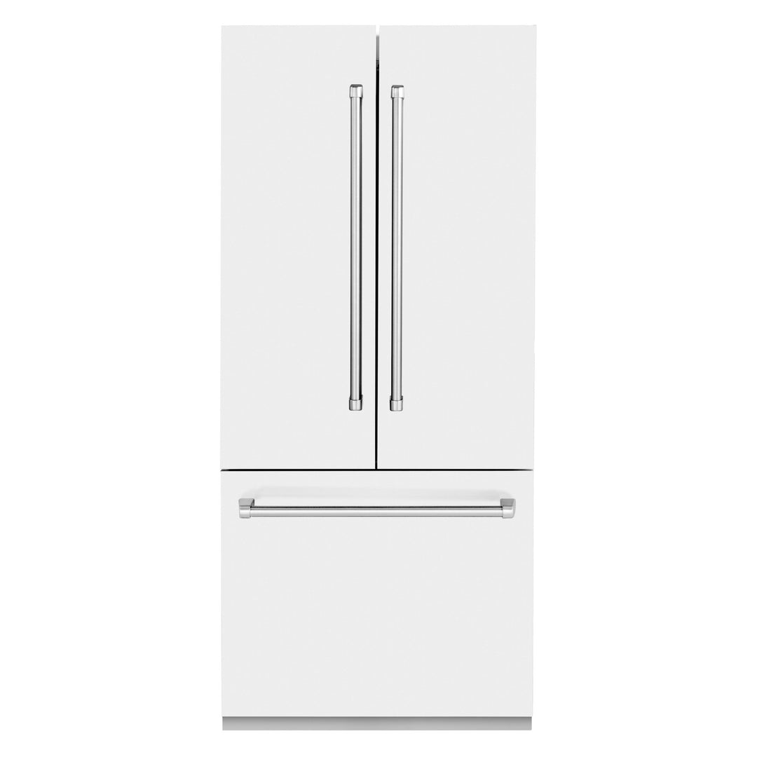 ZLINE 36 in. 19.6 cu. ft. French Door Built-In Bottom Freezer Refrigerator with Water Dispenser and Ice Maker in White Matte (RBIV-WM-36)