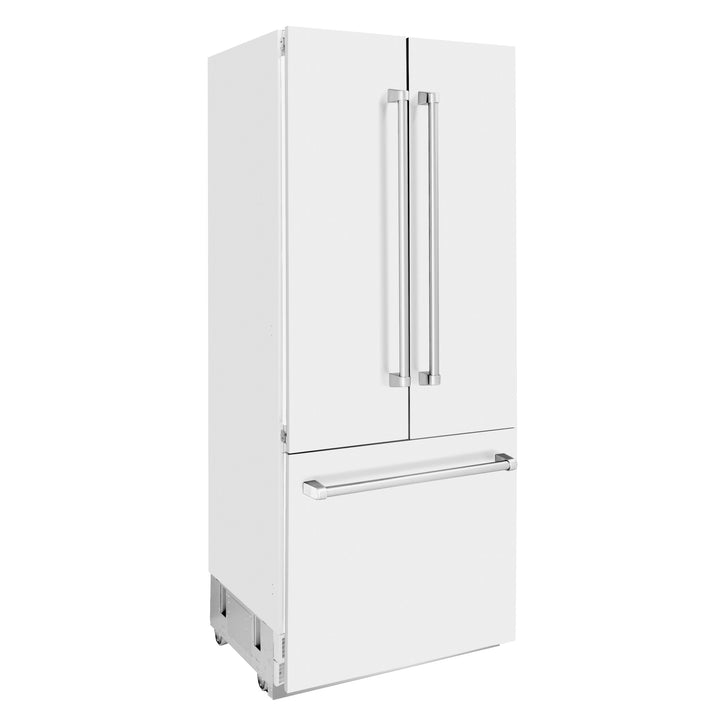 ZLINE 36 in. 19.6 cu. ft. French Door Built-In Bottom Freezer Refrigerator with Water Dispenser and Ice Maker in White Matte (RBIV-WM-36)