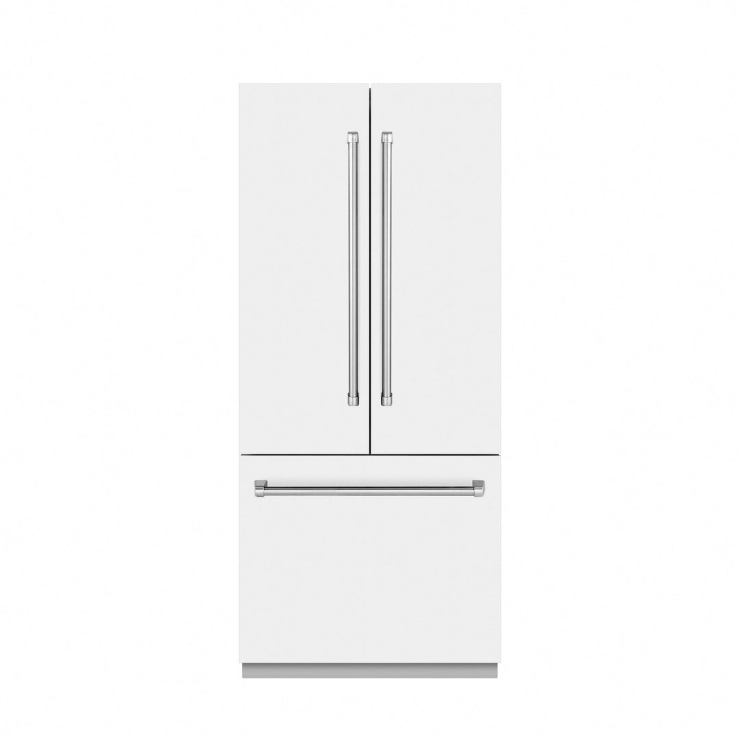 ZLINE 36 in. 19.6 cu. ft. French Door Built-In Bottom Freezer Refrigerator with Water Dispenser and Ice Maker in White Matte with Graphite Gray Interior (GRBIV-WM-36)