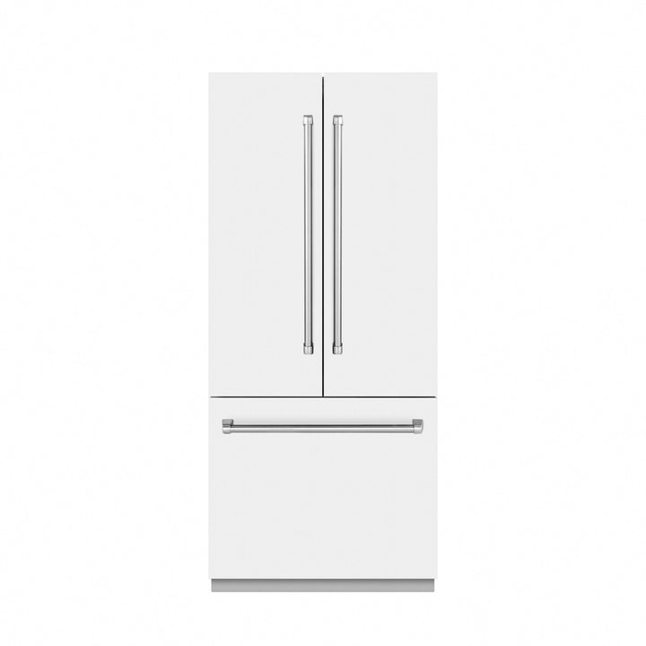 ZLINE 36 in. 19.6 cu. ft. French Door Built-In Bottom Freezer Refrigerator with Water Dispenser and Ice Maker in White Matte with Graphite Gray Interior (GRBIV-WM-36)
