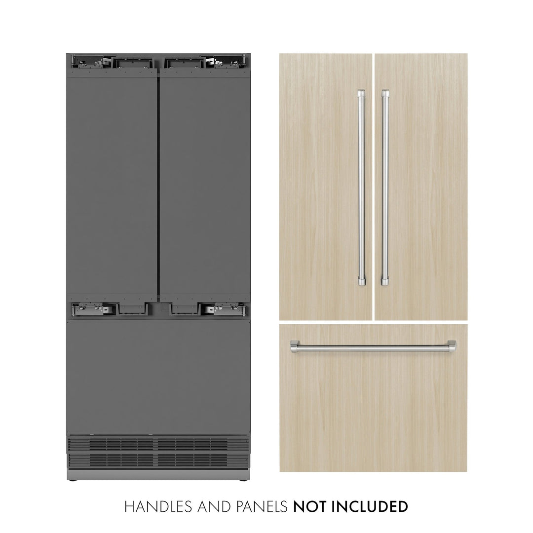 ZLINE 36 in. 19.6 cu. ft. Panel Ready French Door Built-In Bottom Freezer Refrigerator with Water Dispenser and Ice Maker with Stainless Steel Interior (SRBIV-36)