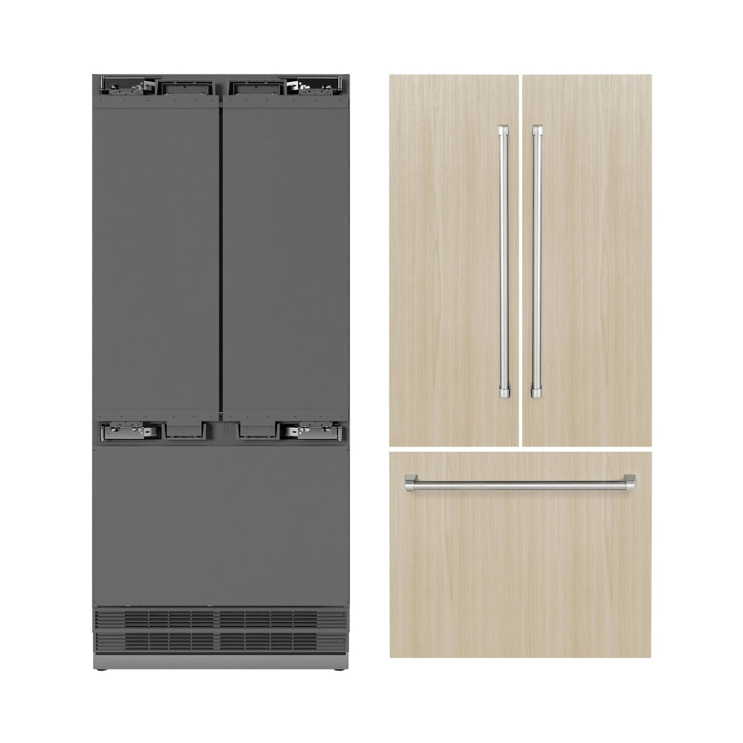 ZLINE 36 in. 19.6 cu. ft. Panel Ready French Door Built-In Bottom Freezer Refrigerator with Water Dispenser and Ice Maker with Stainless Steel Interior (SRBIV-36)