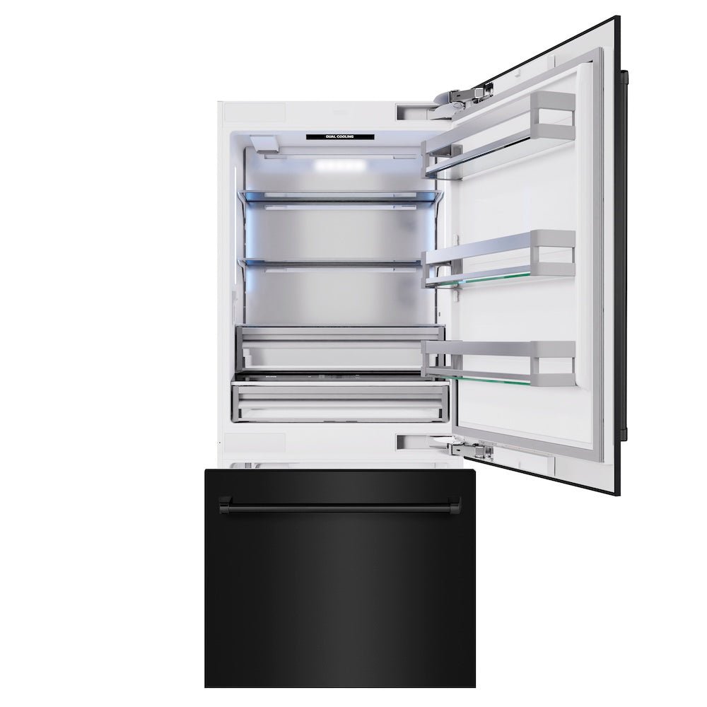 ZLINE 36 in. 19.8 cu. ft. Built-In Bottom Freezer Refrigerator with Water Dispenser and Ice Maker in Black Stainless Steel (RBIT-BS-36)