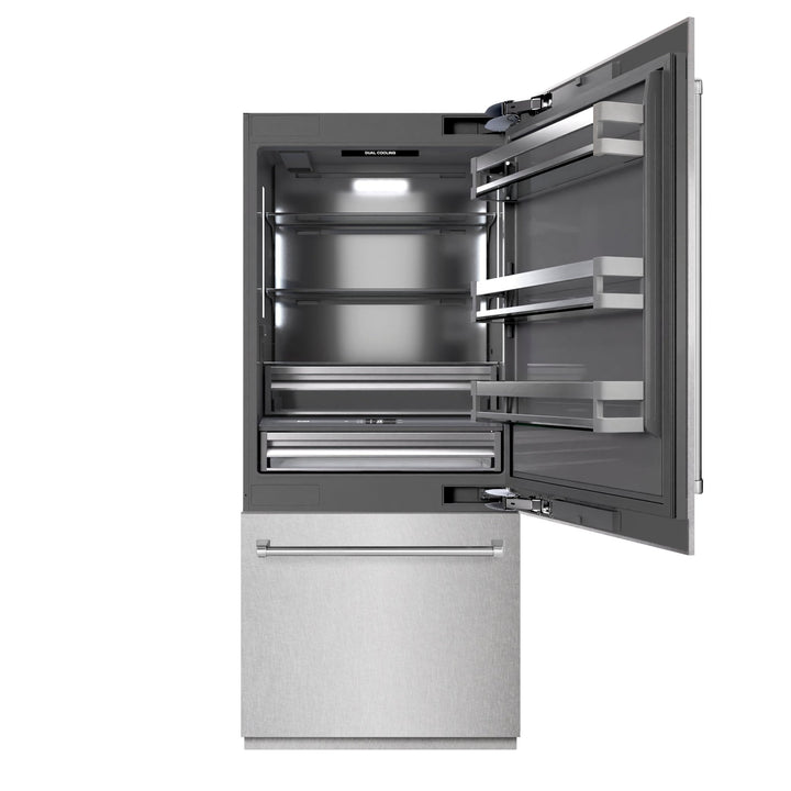 ZLINE 36 in. 19.8 cu. ft. Built-In Bottom Freezer Refrigerator with Water Dispenser and Ice Maker in Satin Stainless Steel with Graphite Gray Interior (GRBIT-SN-36)