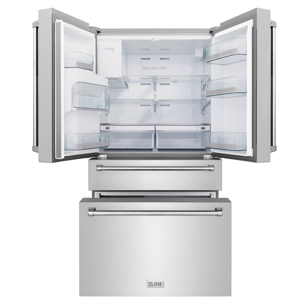 ZLINE 36 in. 21.6 cu. ft. Counter-Depth French Door Refrigerator with Water and Ice Dispenser in Fingerprint-Resistant Stainless Steel (RFM-W-36)