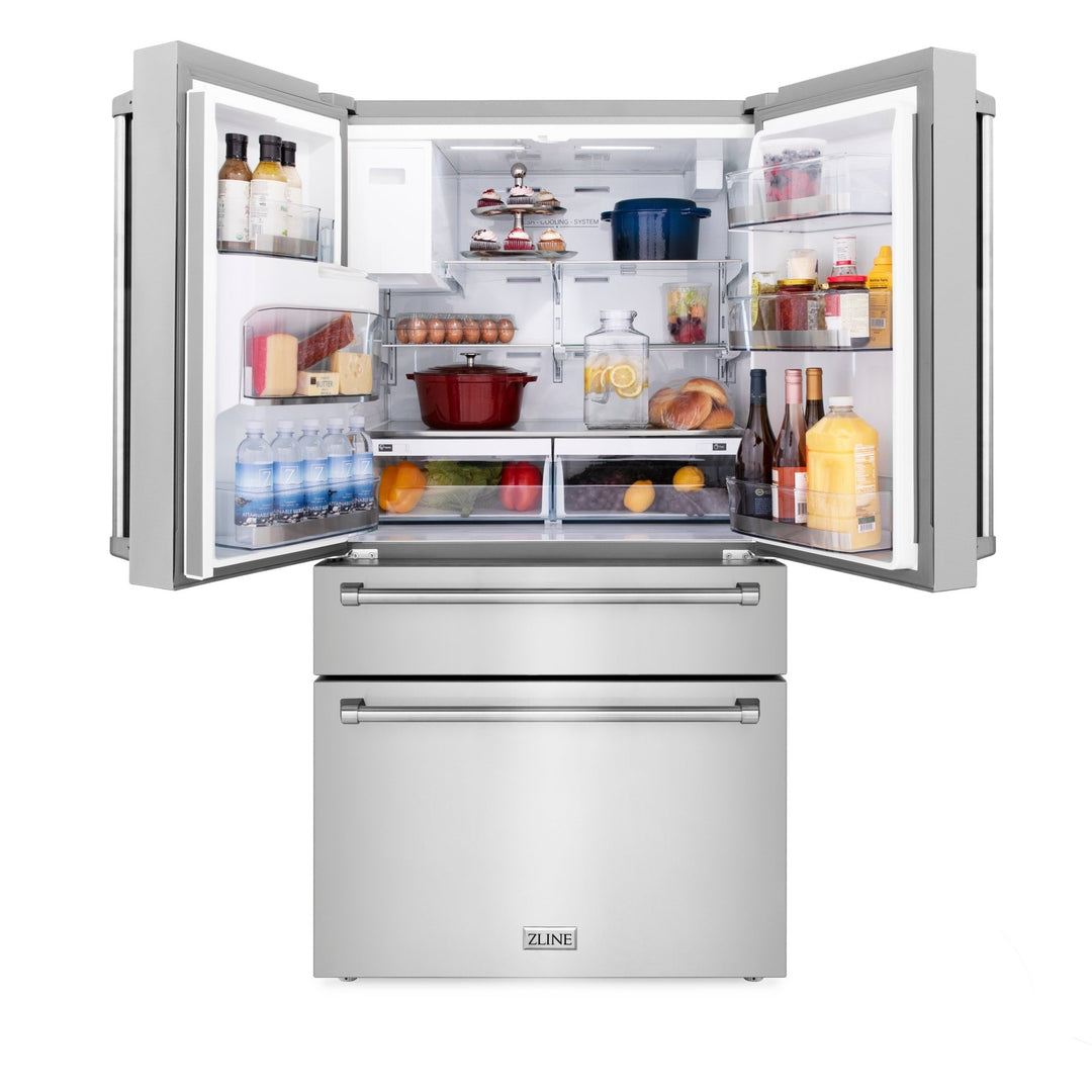 ZLINE 36 in. 21.6 cu. ft. Counter-Depth French Door Refrigerator with Water and Ice Dispenser in Fingerprint-Resistant Stainless Steel (RFM-W-36)