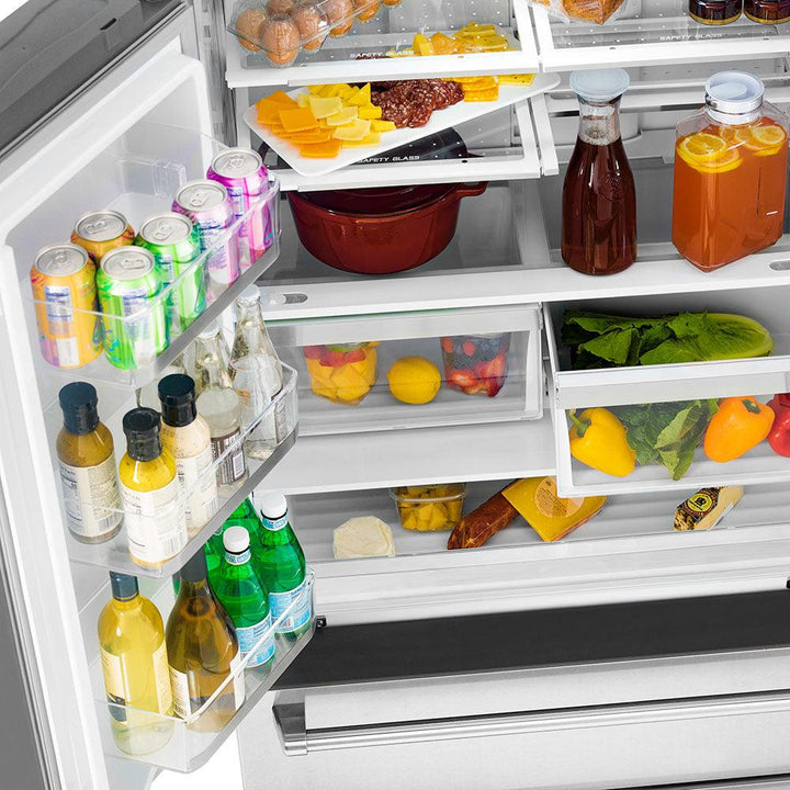 ZLINE 36 in. 22.5 cu. ft. Counter-Depth French Door Refrigerator with Ice Maker in Fingerprint-Resistant Black Stainless Steel (RFM-36-BS)