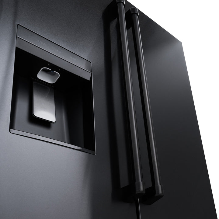 ZLINE 36 in. 28.9 cu. ft. Standard-Depth French Door External Water Dispenser Refrigerator with Dual Ice Maker in Fingerprint-Resistant Black Stainless Steel (RSM-W-36-BS)