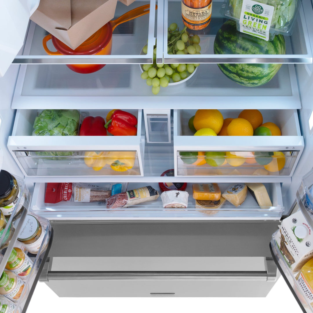 ZLINE 36 in. 28.9 cu. ft. Standard-Depth French Door External Water Dispenser Refrigerator with Dual Ice Maker in Fingerprint-Resistant Stainless Steel (RSM-W-36)