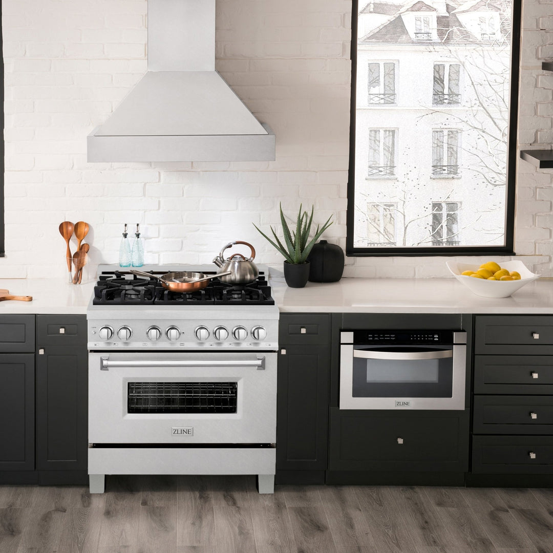 ZLINE 36 in. 4.6 cu. ft. Legacy Dual Fuel Range with 6 Burner Gas Cooktop and Electric Convection Oven in Satin Stainless Steel (RAS-SN-36)