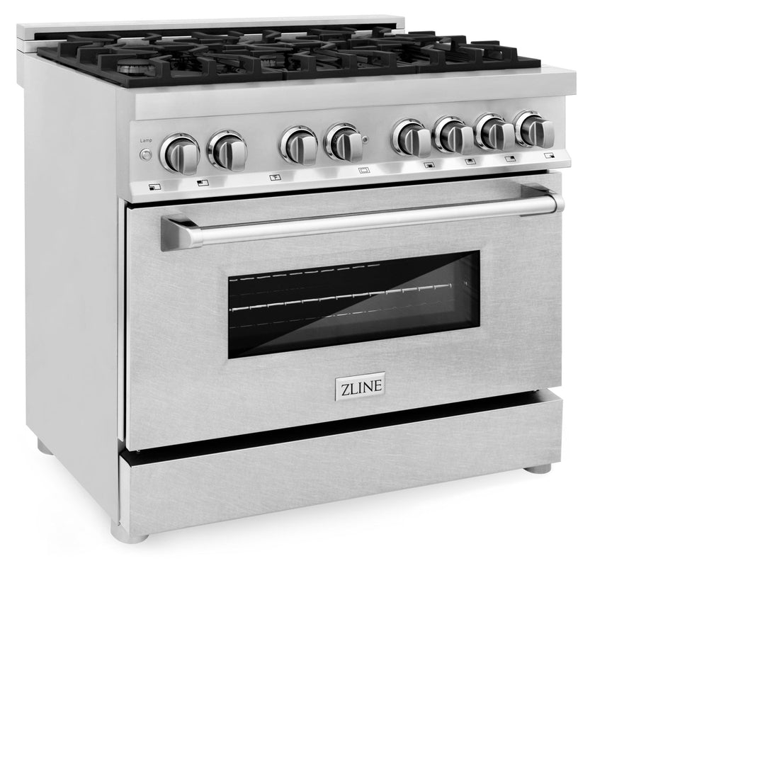 ZLINE 36 in. 4.6 cu. ft. Legacy Dual Fuel Range with 6 Burner Gas Cooktop and Electric Convection Oven in Stainless Steel with Satin Stainless Steel Door (RA-SN-36)