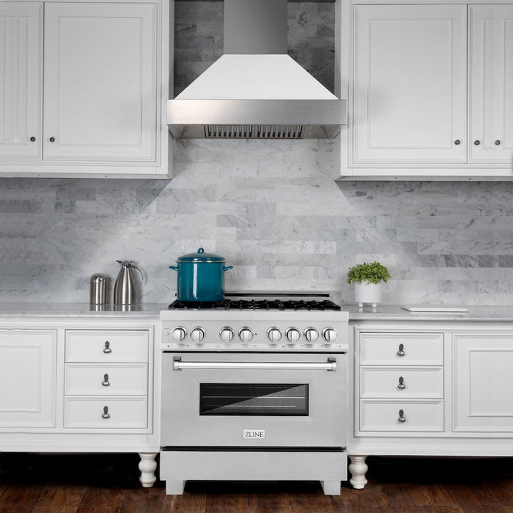 ZLINE 36 in. 4.6 cu. ft. Legacy Dual Fuel Range with Gas Cooktop and Electric Convection Oven in Satin Stainless Steel with 6 Brass Burners (RAS-SN-BR-36)