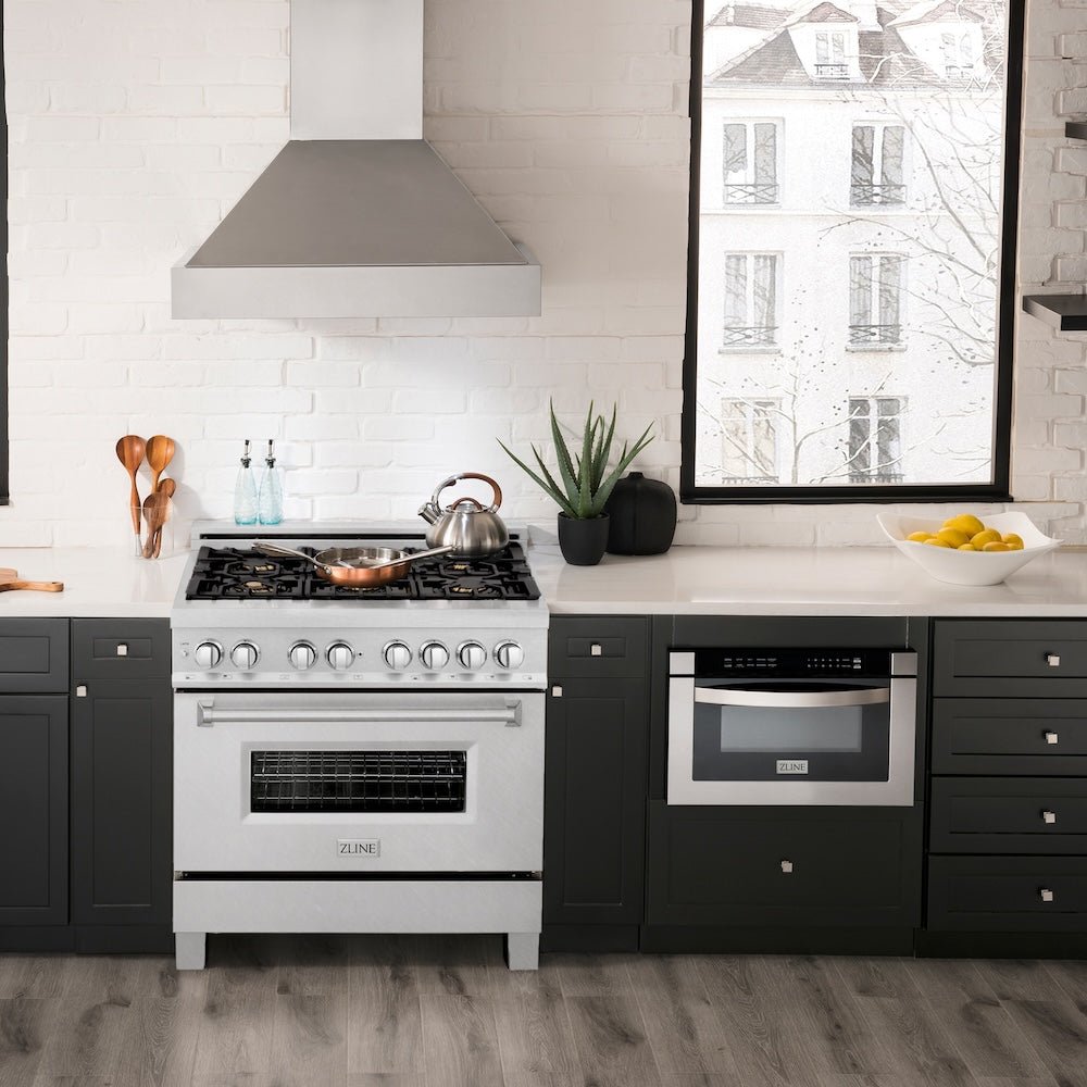 ZLINE 36 in. 4.6 cu. ft. Legacy Dual Fuel Range with Gas Cooktop and Electric Convection Oven in Satin Stainless Steel with 6 Brass Burners (RAS-SN-BR-36)