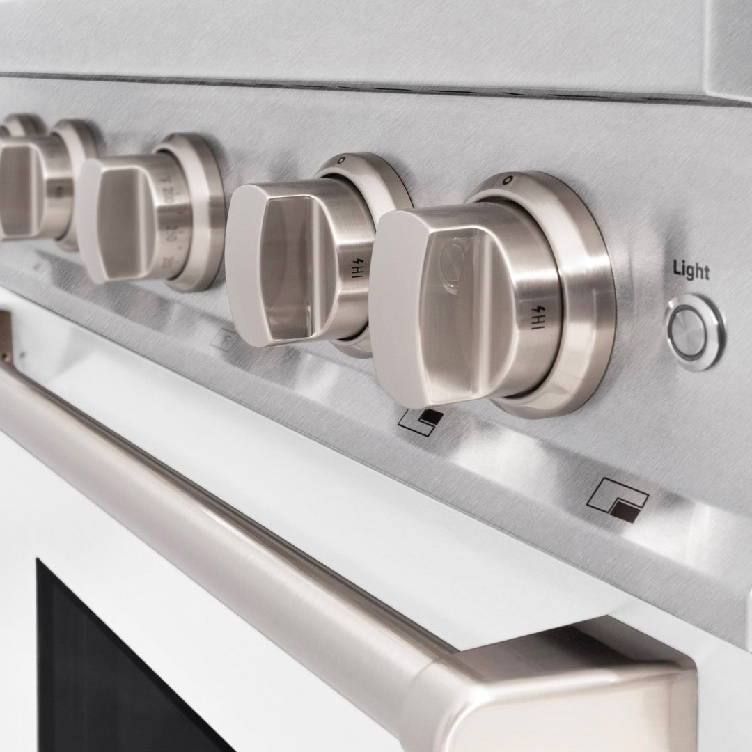 ZLINE 36 in. 5.2 cu. ft. Classic Dual Fuel Range with 6 Burner Gas Cooktop and Electric Convection Oven in Satin Stainless Steel with White Matte Door (CDRS-WM-36)