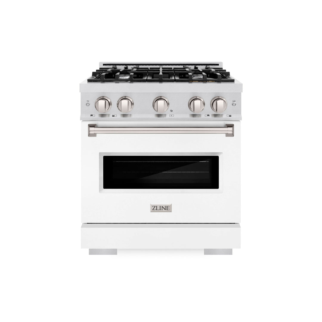 ZLINE 36 in. 5.2 cu. ft. Classic Dual Fuel Range with 6 Burner Gas Cooktop and Electric Convection Oven in Satin Stainless Steel with White Matte Door (CDRS-WM-36)