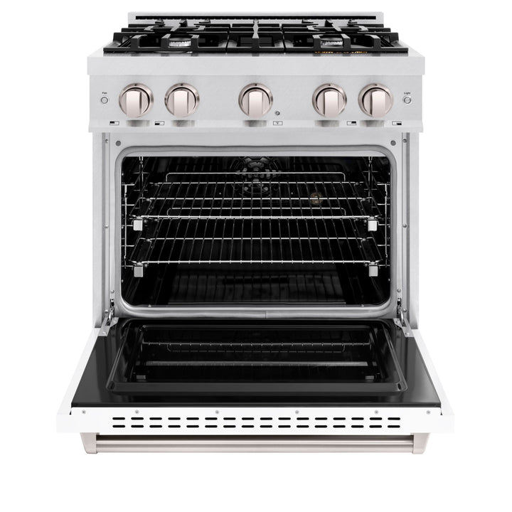 ZLINE 36 in. 5.2 cu. ft. Classic Dual Fuel Range with 6 Burner Gas Cooktop and Electric Convection Oven in Satin Stainless Steel with White Matte Door (CDRS-WM-36)