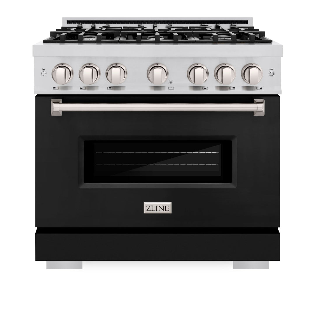 ZLINE 36 in. 5.2 cu. ft. Classic Dual Fuel Range with 6 Burner Gas Cooktop and Electric Convection Oven in Stainless Steel with Black Matte Door (CDR-BLM-36)