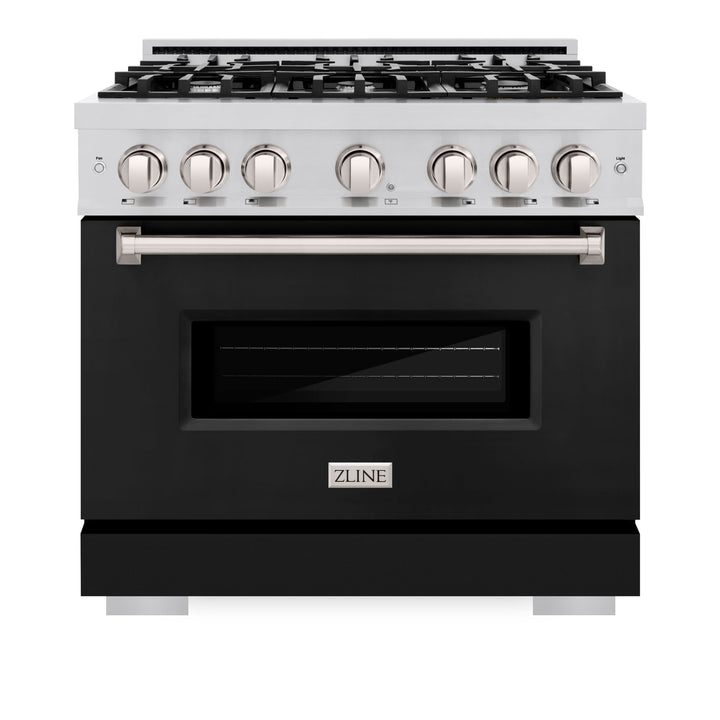 ZLINE 36 in. 5.2 cu. ft. Classic Dual Fuel Range with 6 Burner Gas Cooktop and Electric Convection Oven in Stainless Steel with Black Matte Door (CDR-BLM-36)