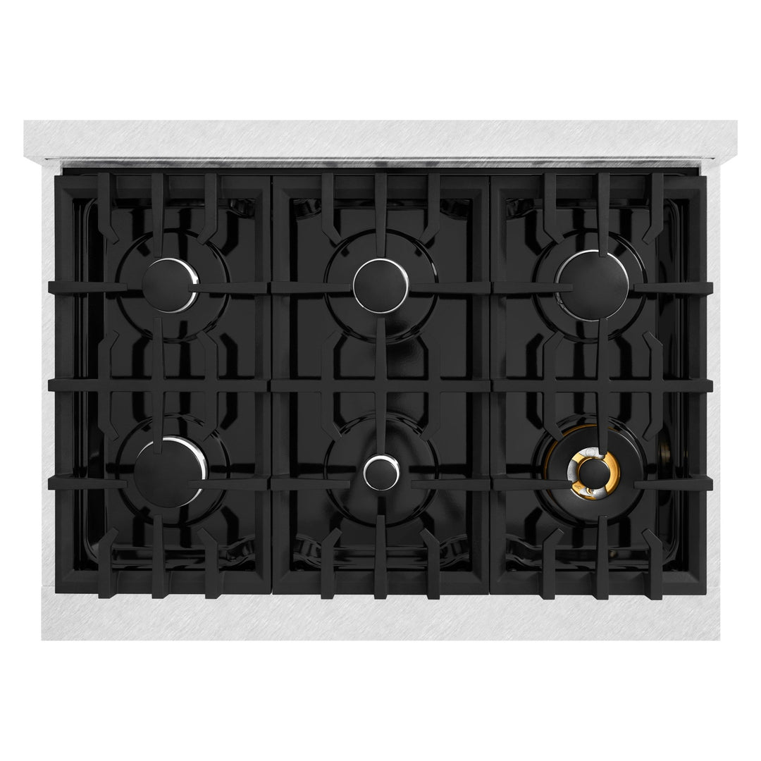 ZLINE 36 in. 5.2 cu. ft. Classic Gas Range with 6 Burner Cooktop and Convection Gas Oven in Satin Stainless Steel with Black Matte Door (CGRS-BLM-36)