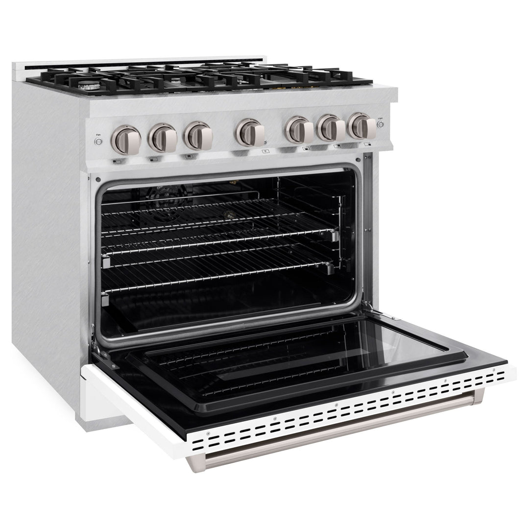ZLINE 36 in. 5.2 cu. ft. Classic Gas Range with 6 Burner Cooktop and Convection Gas Oven in Satin Stainless Steel with White Matte Door (CGRS-WM-36)