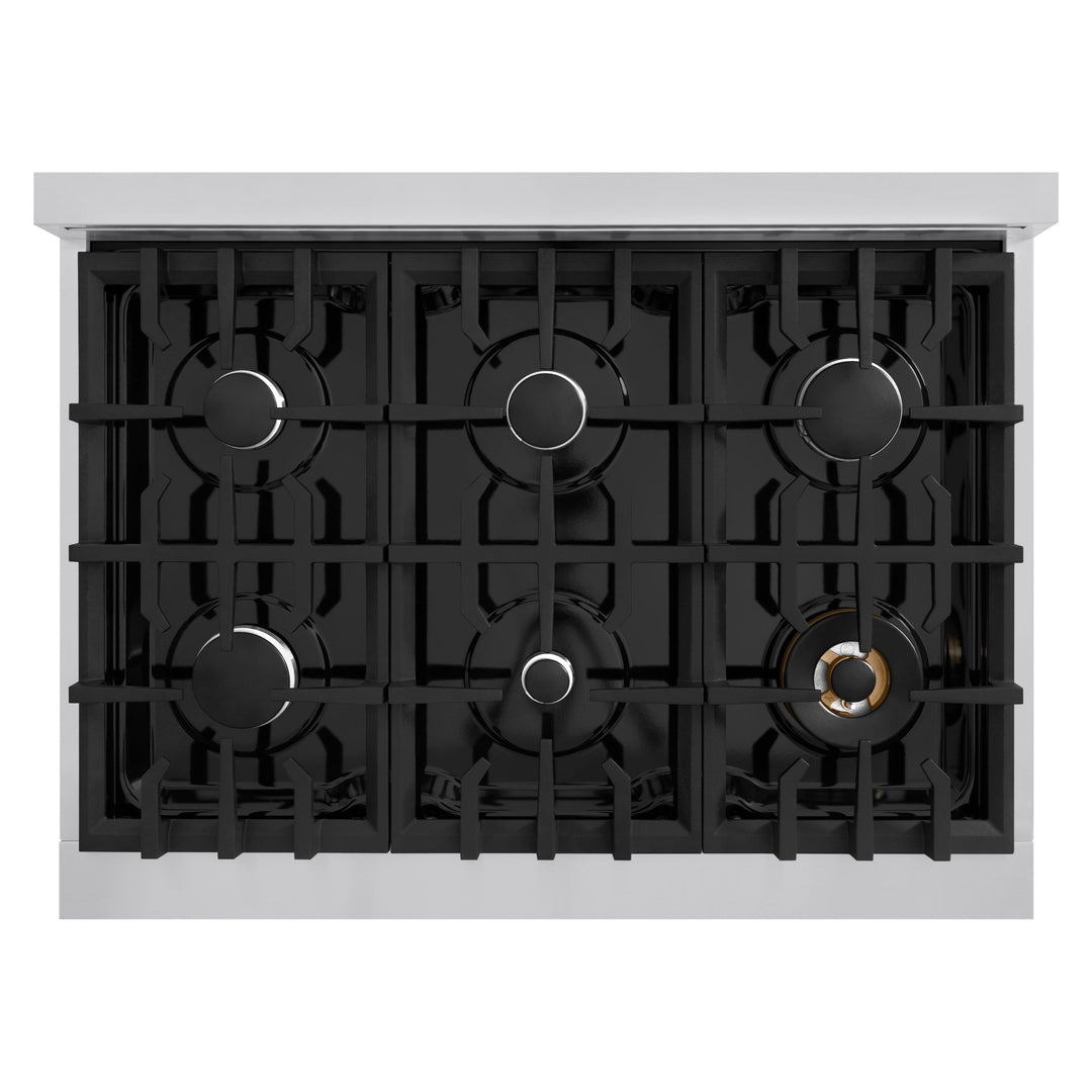 ZLINE 36 in. 5.2 cu. ft. Classic Gas Range with 6 Burner Cooktop and Convection Gas Oven in Stainless Steel with White Matte Door (CGR-WM-36)