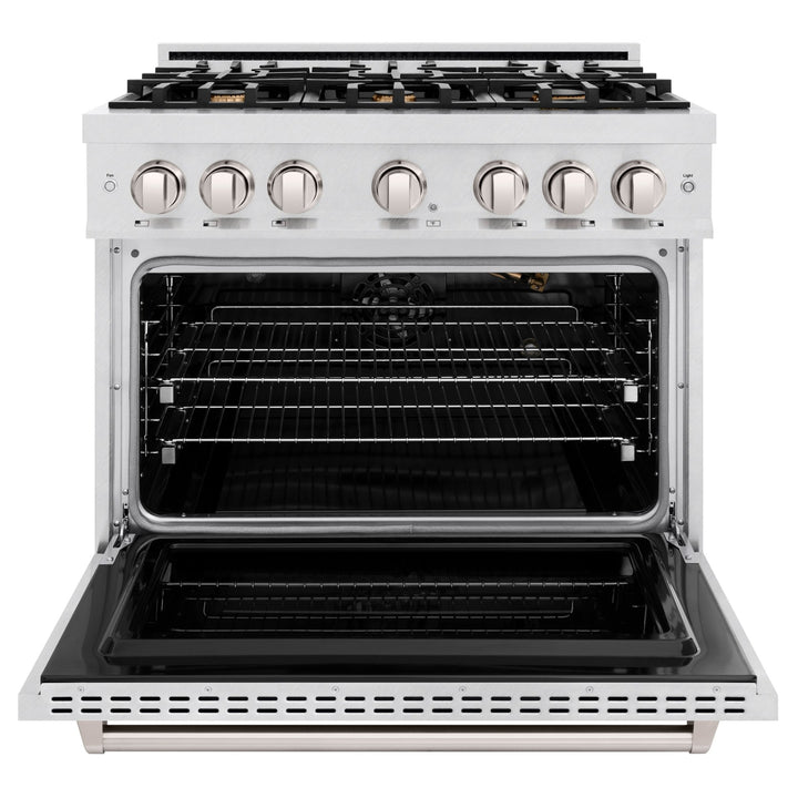 ZLINE 36 in. 5.2 cu. ft. Classic Gas Range with Convection Gas Oven in Satin Stainless Steel with 6 Brass Burners (CGRS-BR-36)