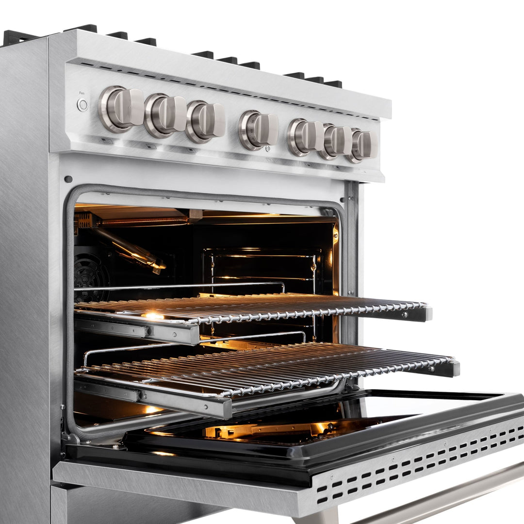 ZLINE 36 in. 5.2 cu. ft. Classic Gas Range with Convection Gas Oven in Satin Stainless Steel with 6 Brass Burners (CGRS-BR-36)