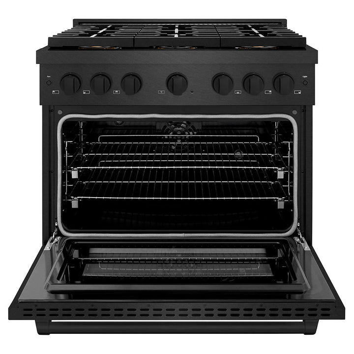 ZLINE 36 in. 5.2 cu. ft. Paramount Dual Fuel Range with 6 Burner DuoProâ„¢ Cooktop and Electric Convection Oven in Black Satin Stainless Steel (PSDRBS-36)
