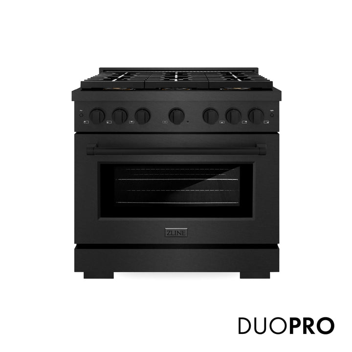 ZLINE 36 in. 5.2 cu. ft. Paramount Dual Fuel Range with 6 Burner DuoProâ„¢ Cooktop and Electric Convection Oven in Black Satin Stainless Steel (PSDRBS-36)