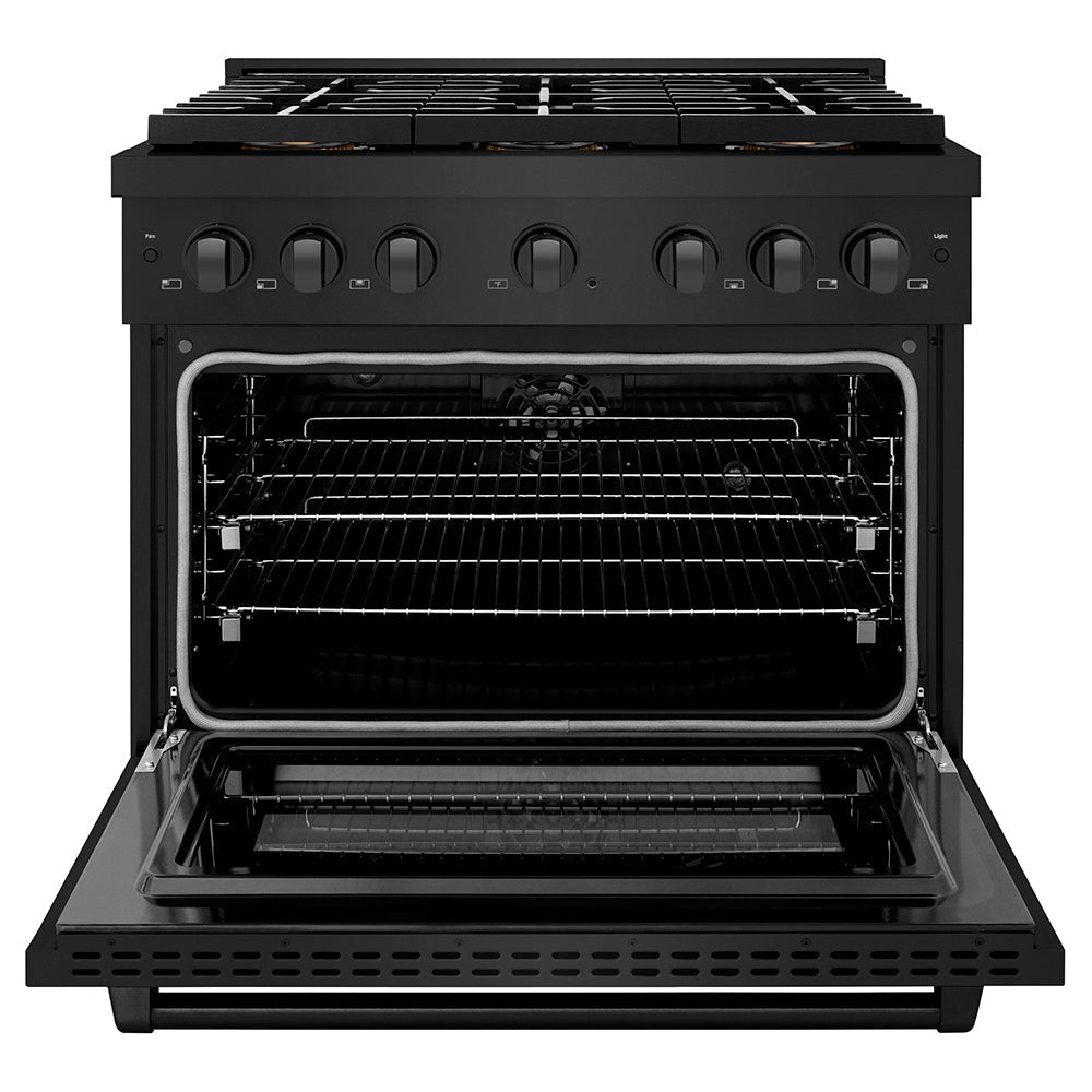 ZLINE 36 in. 5.2 cu. ft. Paramount Dual Fuel Range with 6 Burner DuoProâ„¢ Cooktop and Electric Convection Oven in Black Stainless Steel (PSDRB-36)