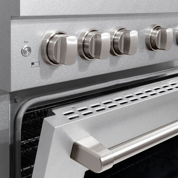 ZLINE 36 in. 5.2 cu. ft. Paramount Dual Fuel Range with 6 Burner DuoProâ„¢ Cooktop and Electric Convection Oven in Satin Stainless Steel (PSDRS-36)