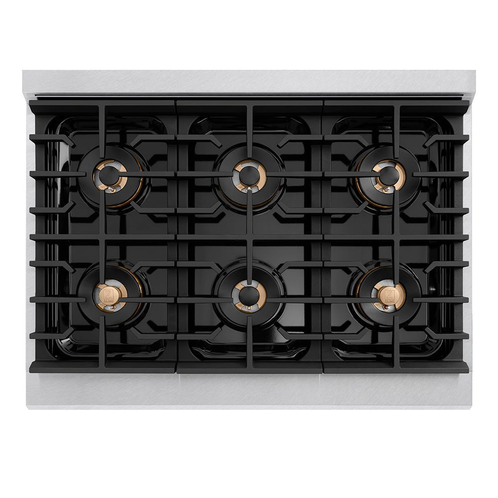 ZLINE 36 in. 5.2 cu. ft. Paramount Dual Fuel Range with 6 Burner DuoProâ„¢ Cooktop and Electric Convection Oven in Satin Stainless Steel (PSDRS-36)