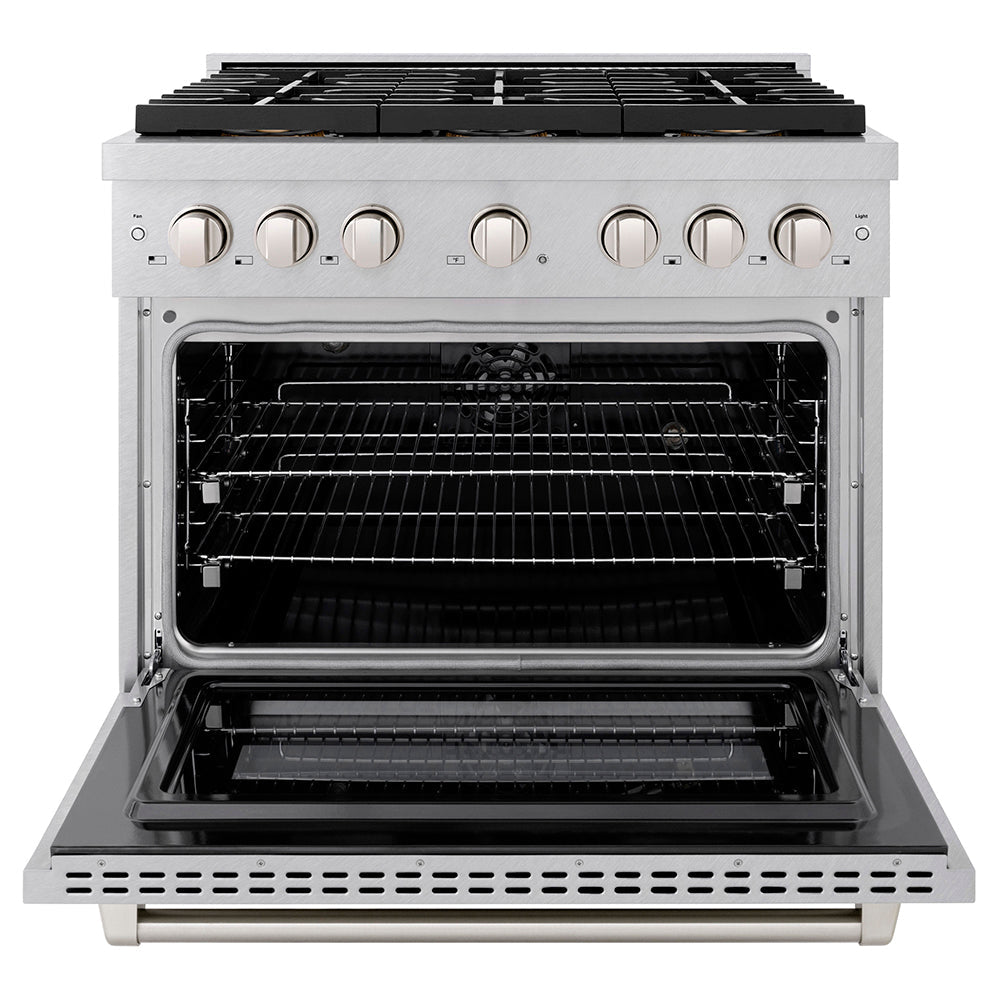 ZLINE 36 in. 5.2 cu. ft. Paramount Dual Fuel Range with 6 Burner DuoProâ„¢ Cooktop and Electric Convection Oven in Satin Stainless Steel (PSDRS-36)