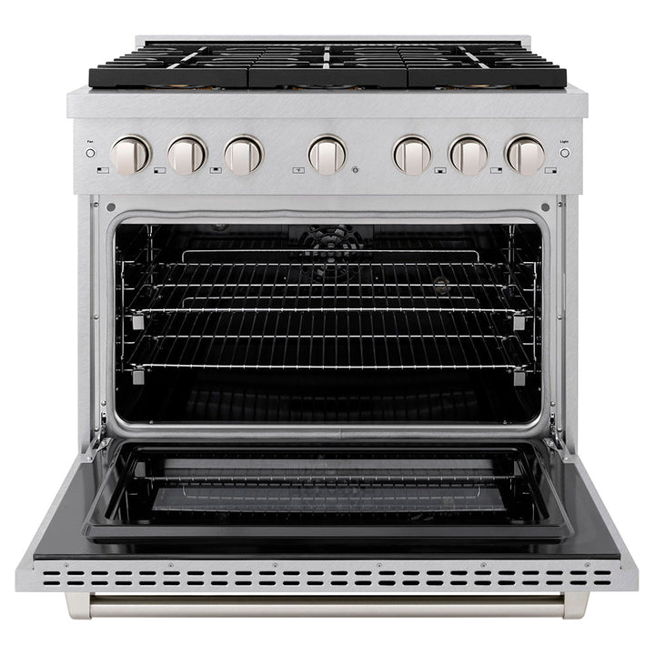 ZLINE 36 in. 5.2 cu. ft. Paramount Dual Fuel Range with 6 Burner DuoProâ„¢ Cooktop and Electric Convection Oven in Satin Stainless Steel (PSDRS-36)